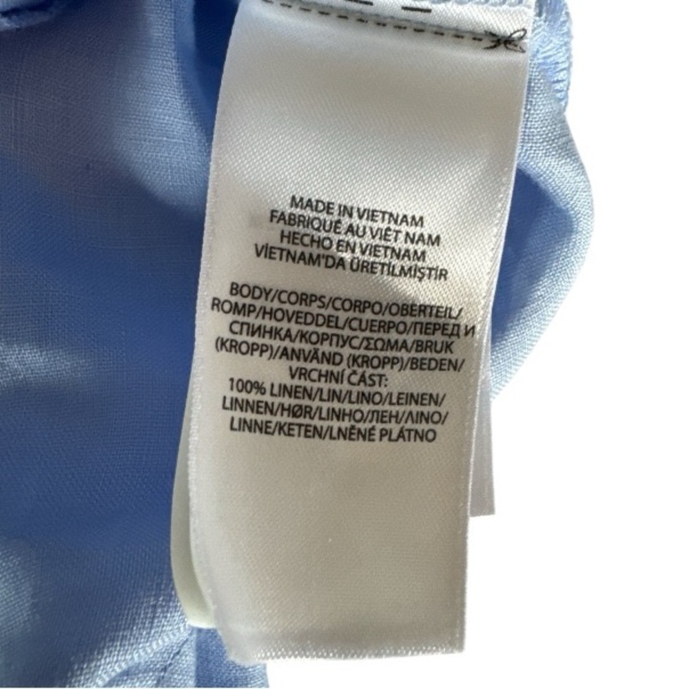 Lauren Ralph Lauren Linen Ruffle Button Down Blouse Light Blue Coastal M Preppy - Picture 3 of 13